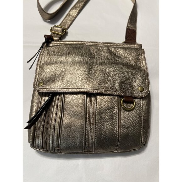 Fossil Metallic Gold Leather Double-Sided Messenger Bag - Picture 9 of 13